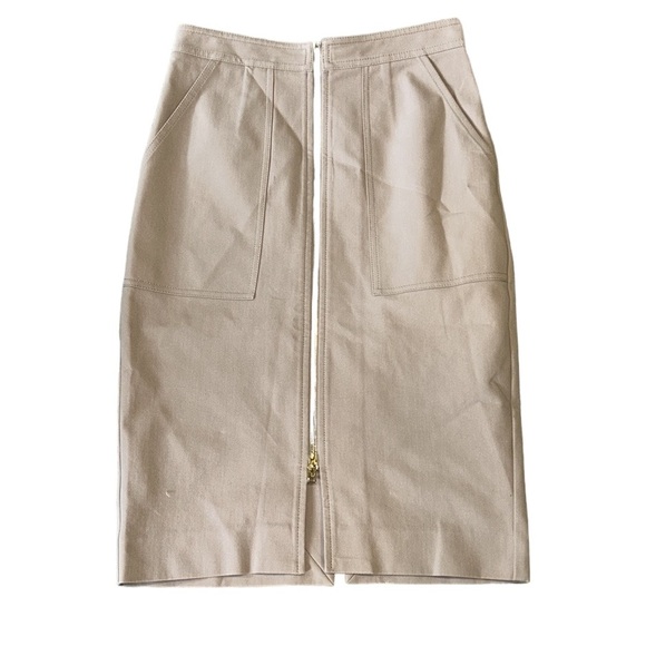 Diane Von Furstenberg Khaki Stretch Patch Pocket Zip Front Midi Pencil Skirt   4 - Picture 12 of 15